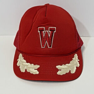 Vintage 80's Wisconsin Badgers Block W Trucker Hat Snapback Red Mesh Gold Leaf